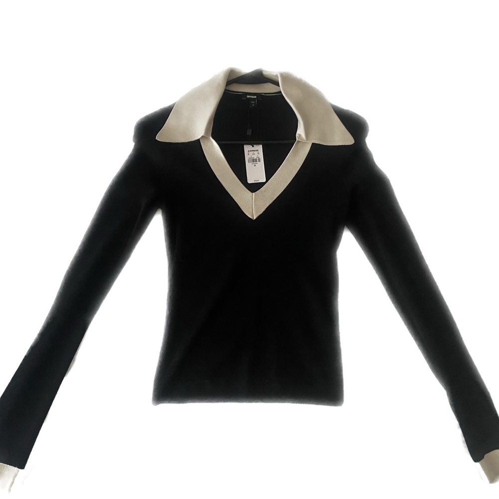NWT Express Long Sleeve Top - Black with White Trim - Size XS